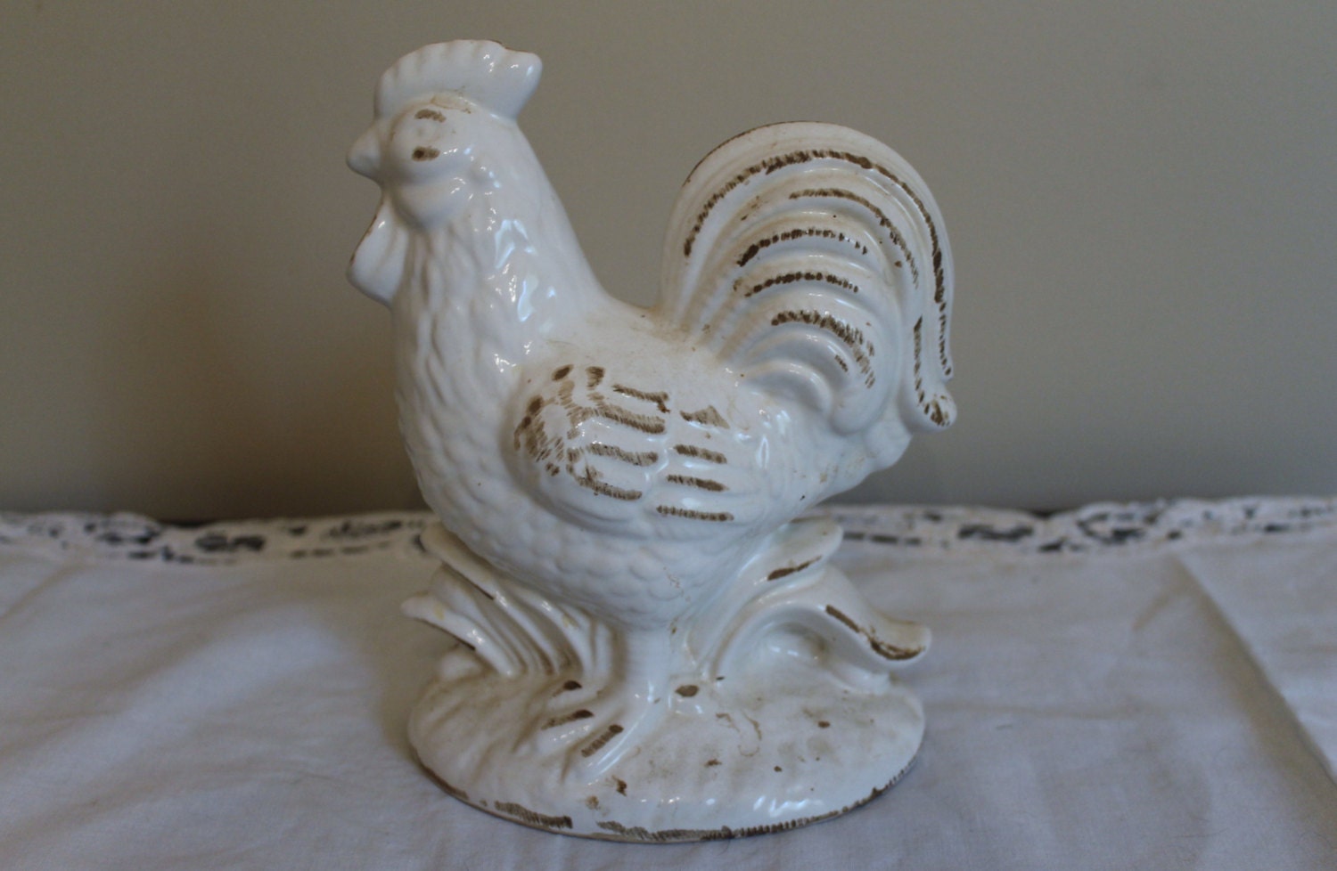 black and white ceramic rooster