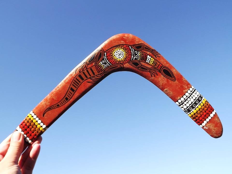 Boomerang Hand painted Goanna Design Aboriginal by RaechelSaunders