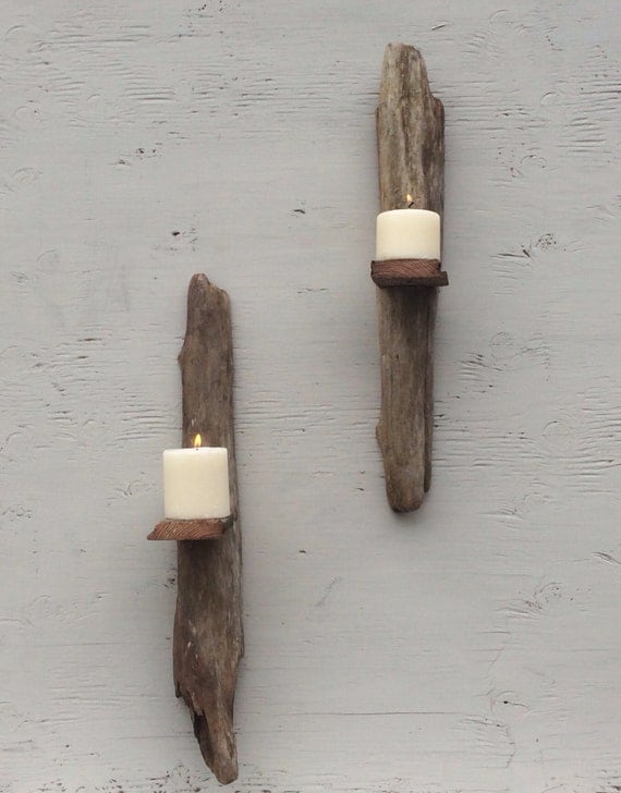 Wall hanging drift wood pillar candle holder, sconce, home decor , wall