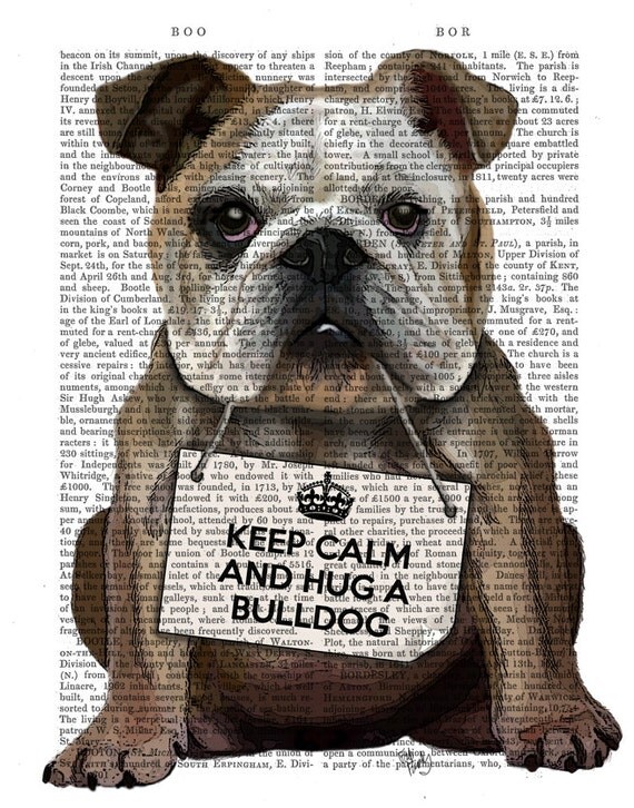 English Bulldog Hug a Bulldog Wall Art Art Giclee by FabFunky