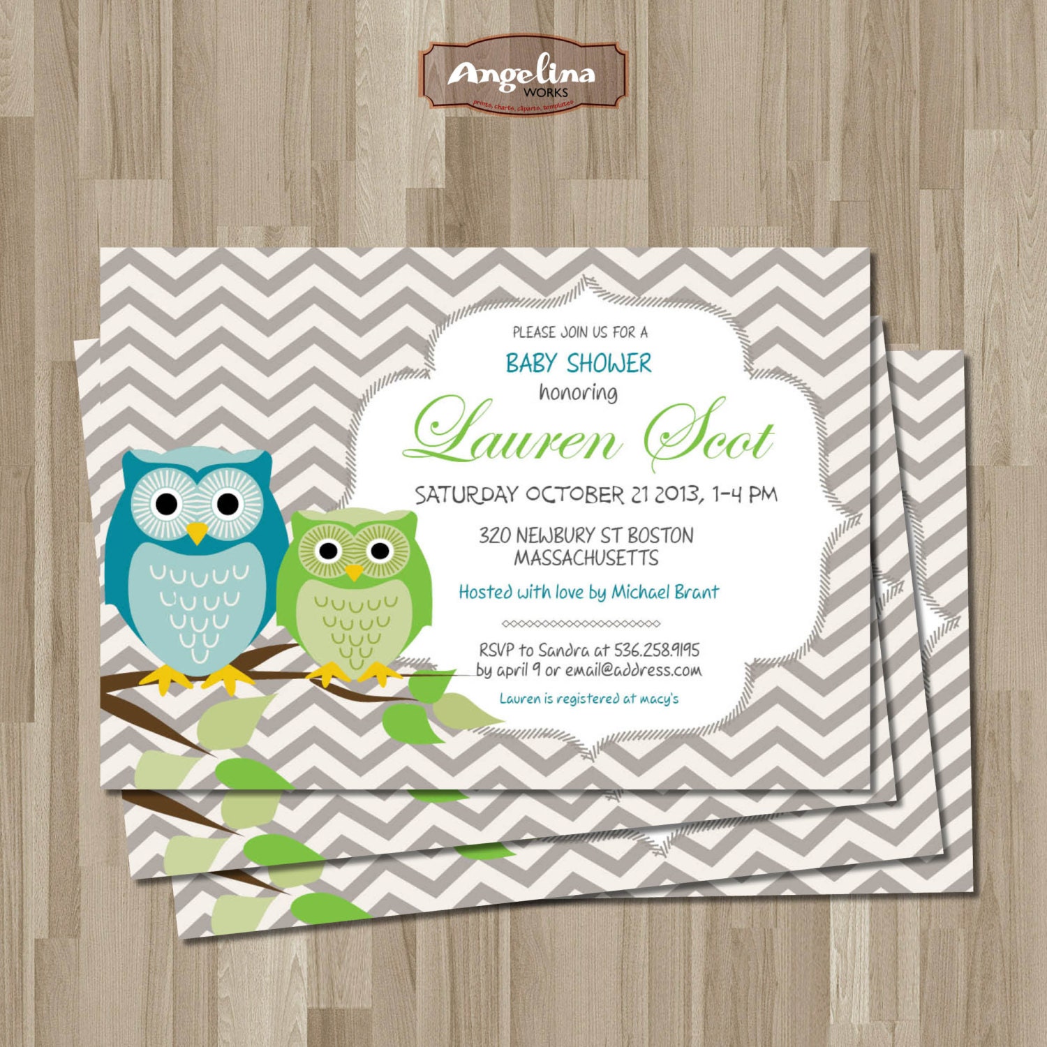 OWLS Baby Shower Invitation. DIY card. Digital Printable card.