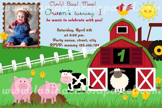 Printable Farm Invitation - On the Farm Birthday Invitation - FREE thank you card Il_570xn