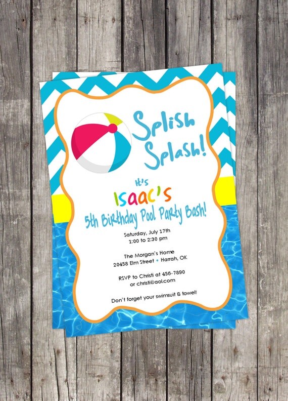 Beach Ball Pool Party Invitation DIY Customized Birthday Party Kids birthday Il_570xn