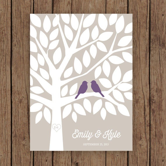 Guest Book Tree Poster - Modern Guest Book Alternative for 50 Guests in Purple