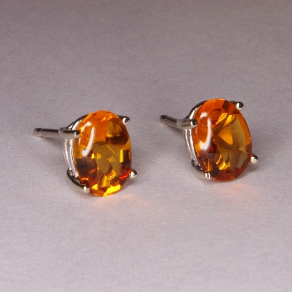 Orange Citrine Stud Earrings 14k White Gold by DanielSommerfeld