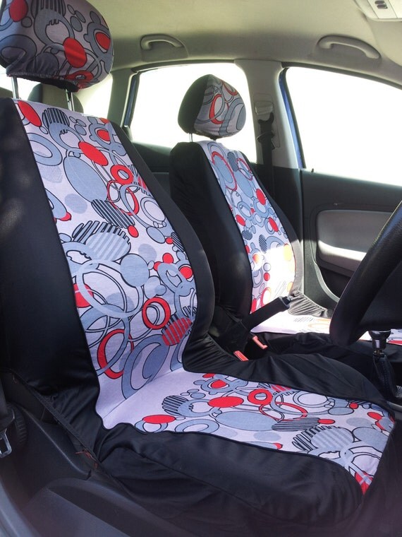 Funky red circle car front seat covers very groovy Universal car