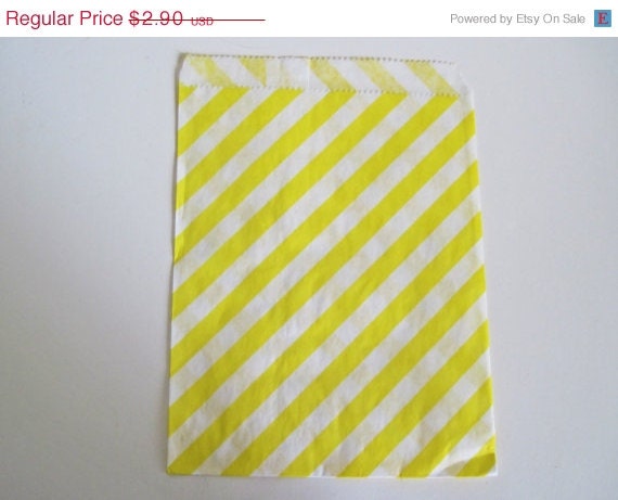 ON SALE 12 Yellow Stripe Designer Party Favor Bags, Weddings, Birthday, Showers Il_570xn