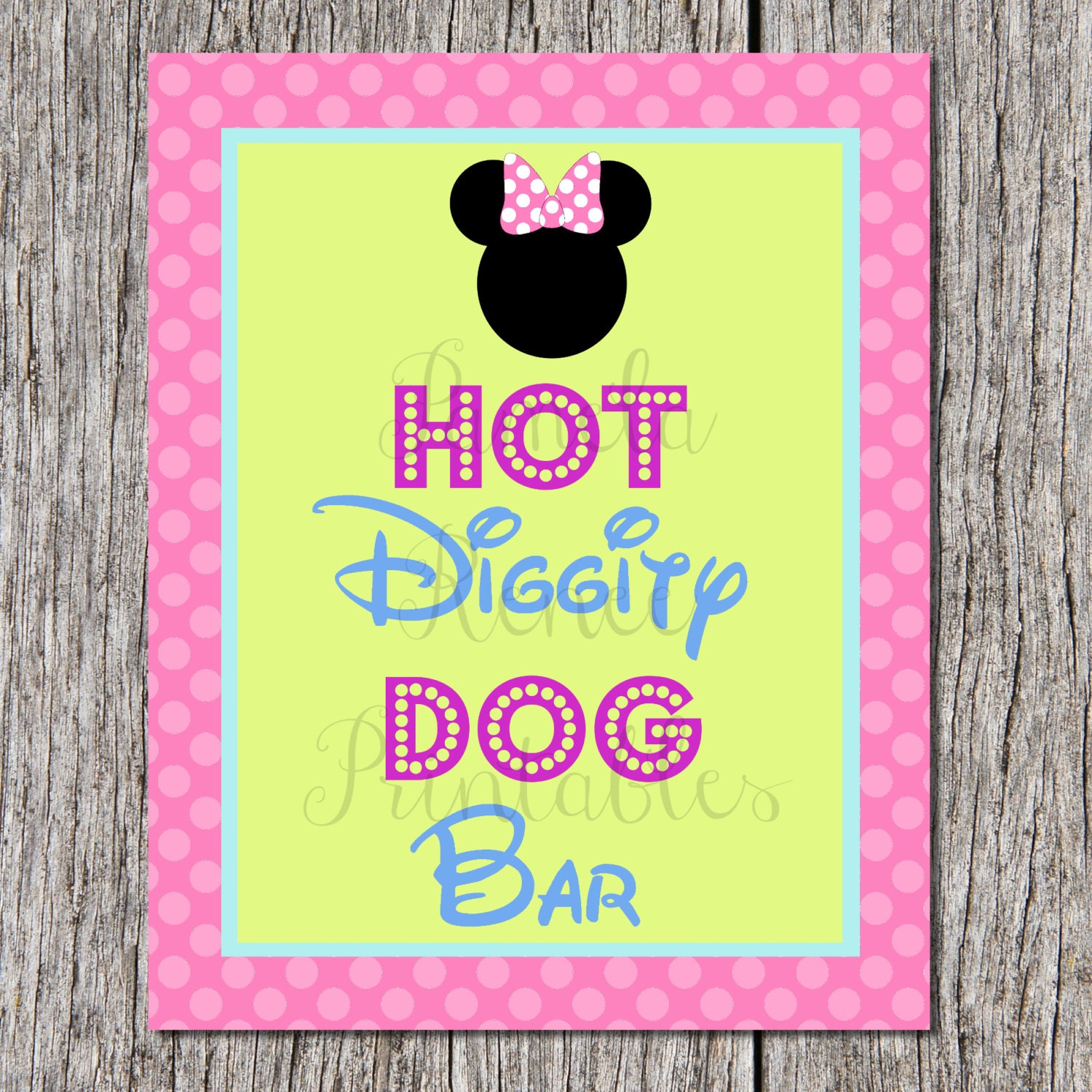 INSTANT DOWNLOAD Minnie Mouse 8x10 Hot Diggity Dog Bar Sign / Printable