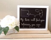 Long Distance Love State Wall Art, personalized, couples gift, chalkboard art, My Love will Find You Wherever you are, - BugabooBearDesigns