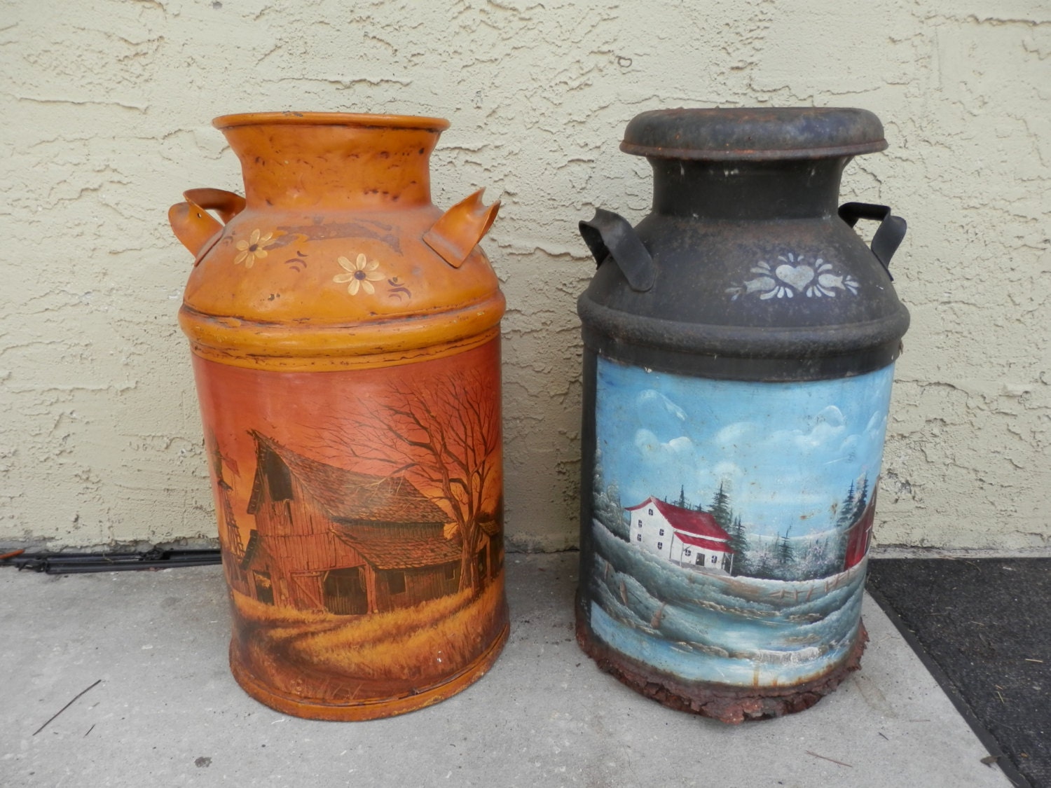 Two antique painted Signed metal milk can by homeofmyownplease