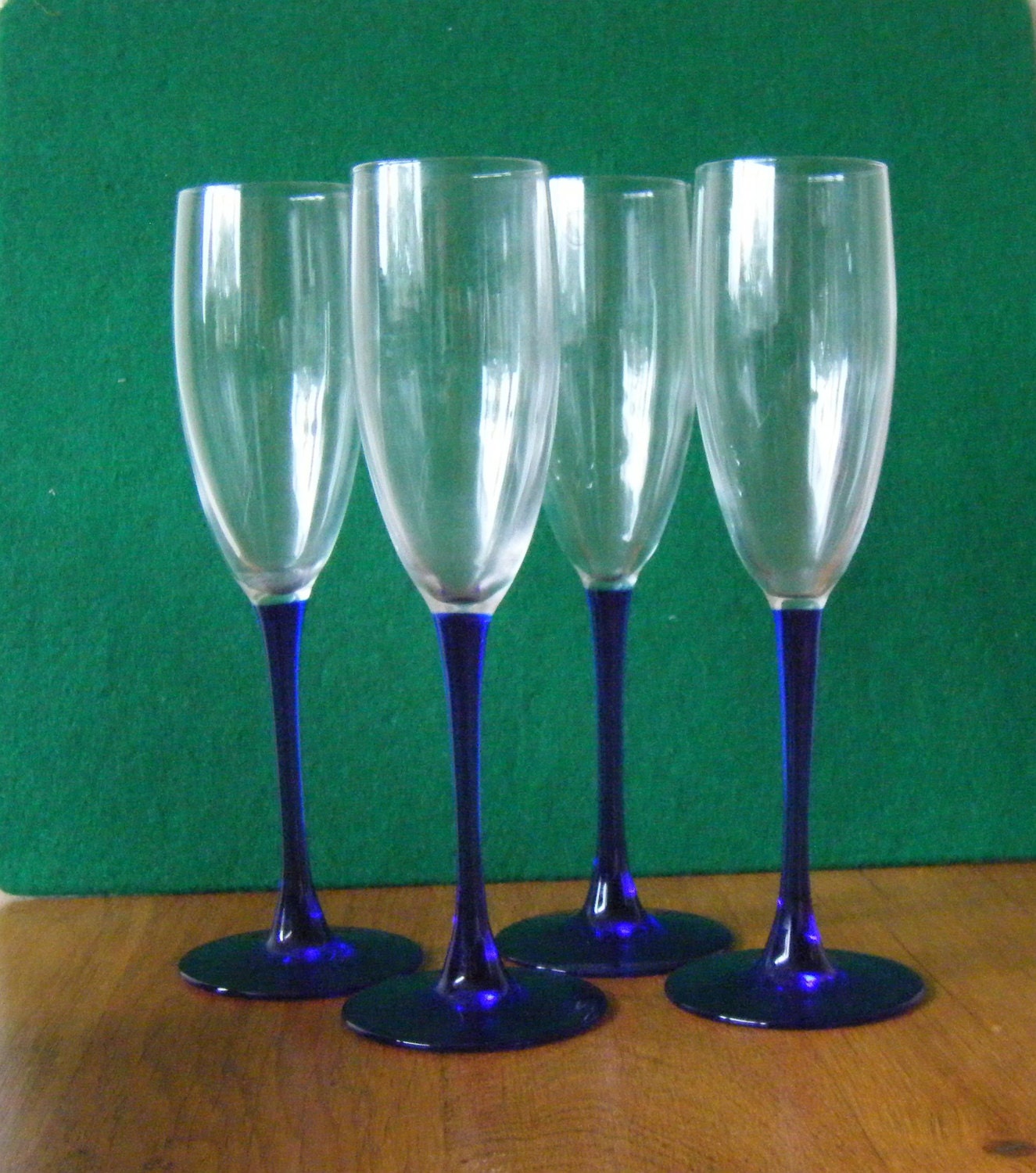 Four Blue Stem Luminarc France Champagne Flutes by DutchTrader