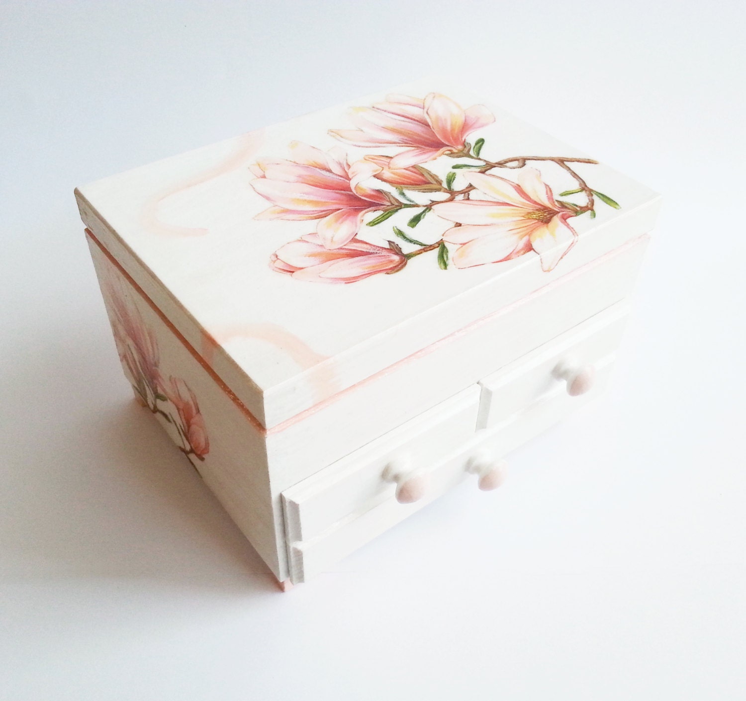 Custom order personalized jewelry box with mirror and drawers gift idea shabby chic beautiful pink gift idea for her vintage custom colors - MKedraDecoupage