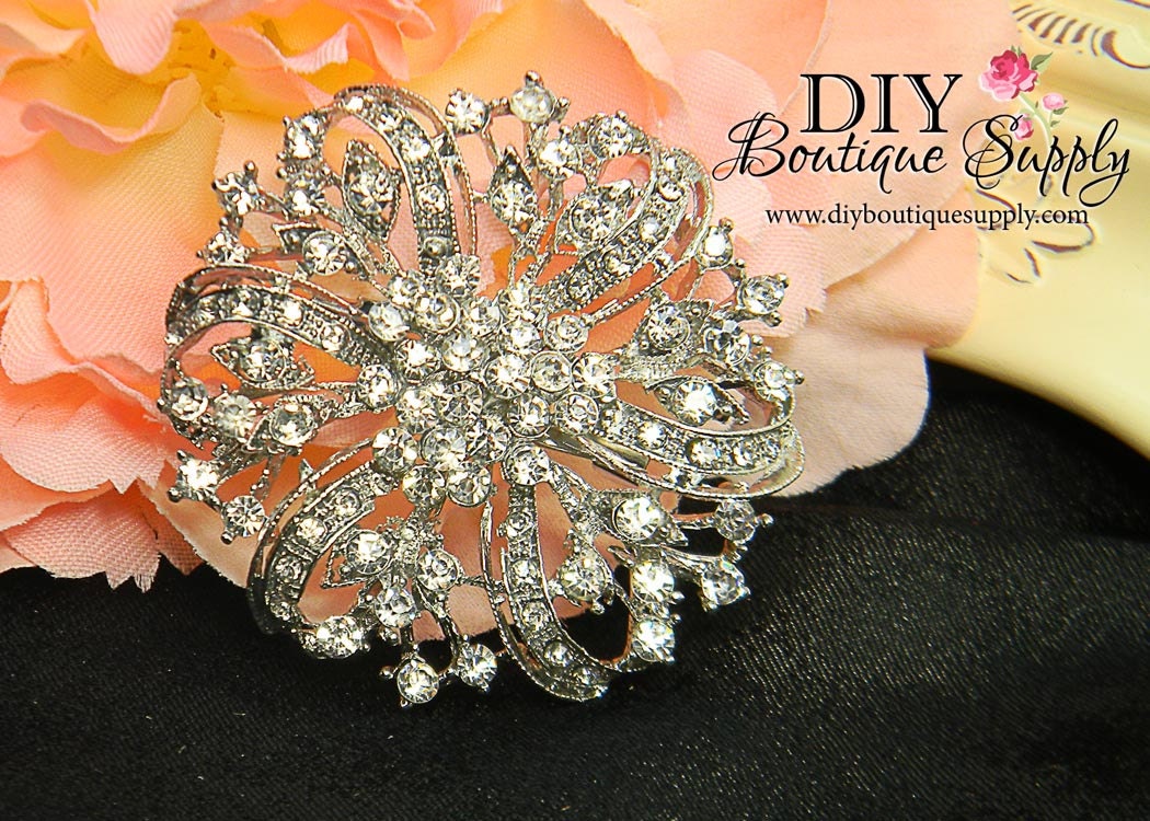 Rhinestone Brooch Embellishment Crystal Brooch Hair Comb Shoe Clip Wedding Bridal Accessories Sash Pin 50mm 029275