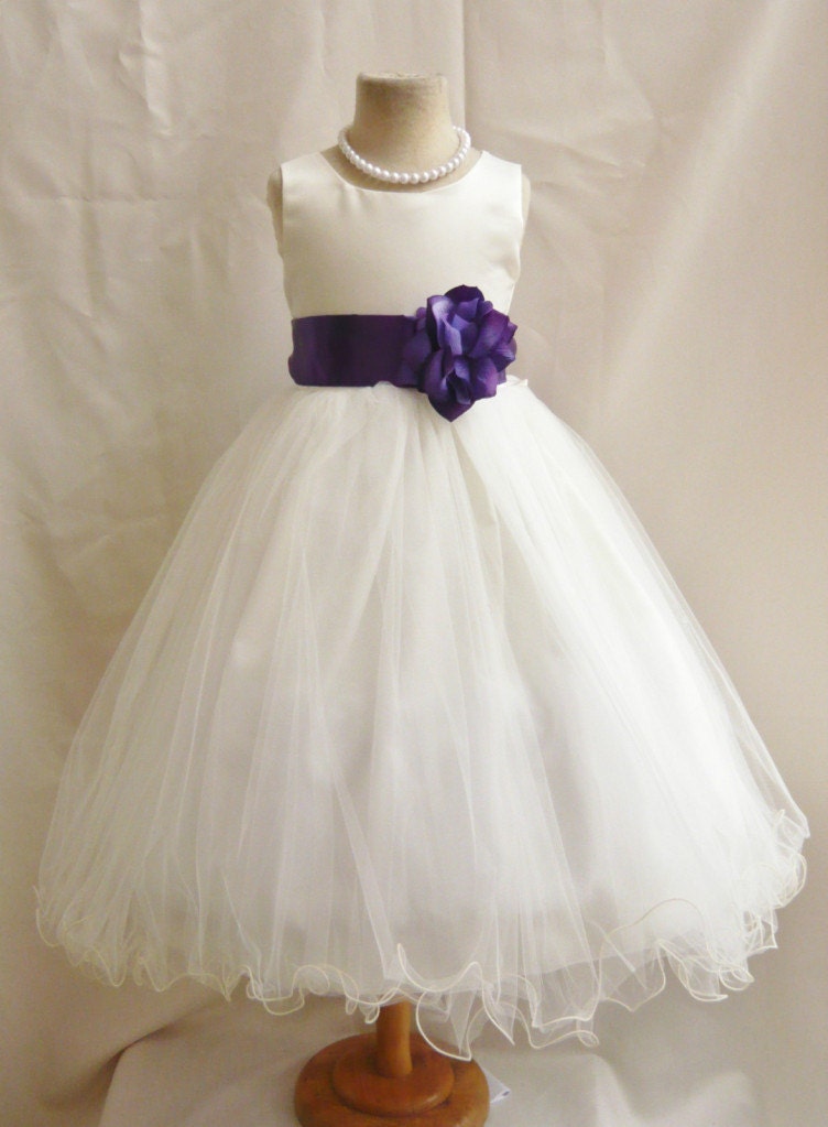 Flower Girl Dresses - IVORY with Purple Eggplant (FD0FL) - Wedding ...