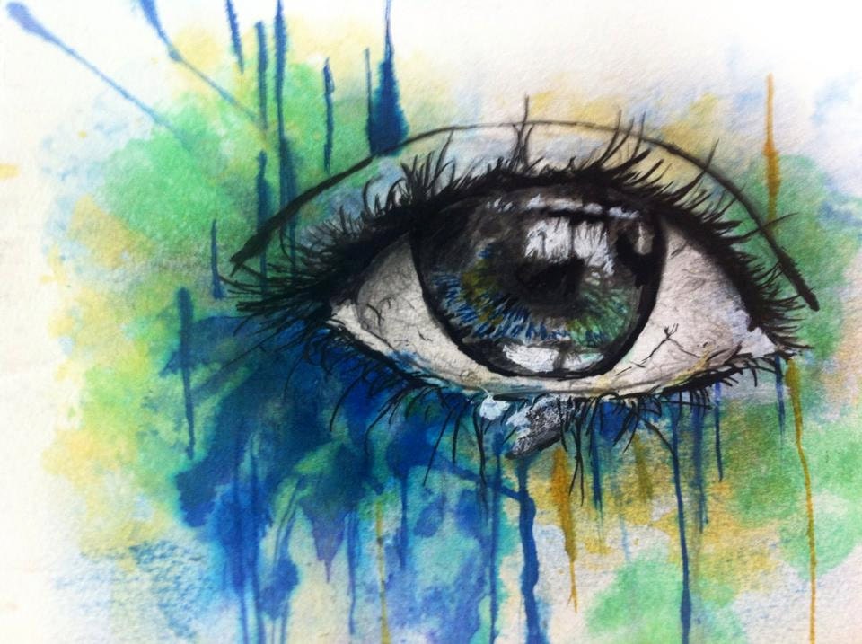 A5 Brazil's Eye - Ink And Water Colour Painting (Blue Yellow Green) Prints and Original Available - CWInkWorks