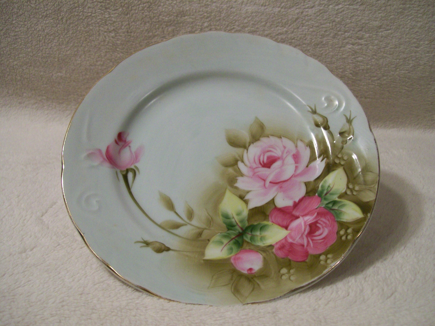 Hand Painted Lefton China, Rose plate # 3068 - RoseThrones
