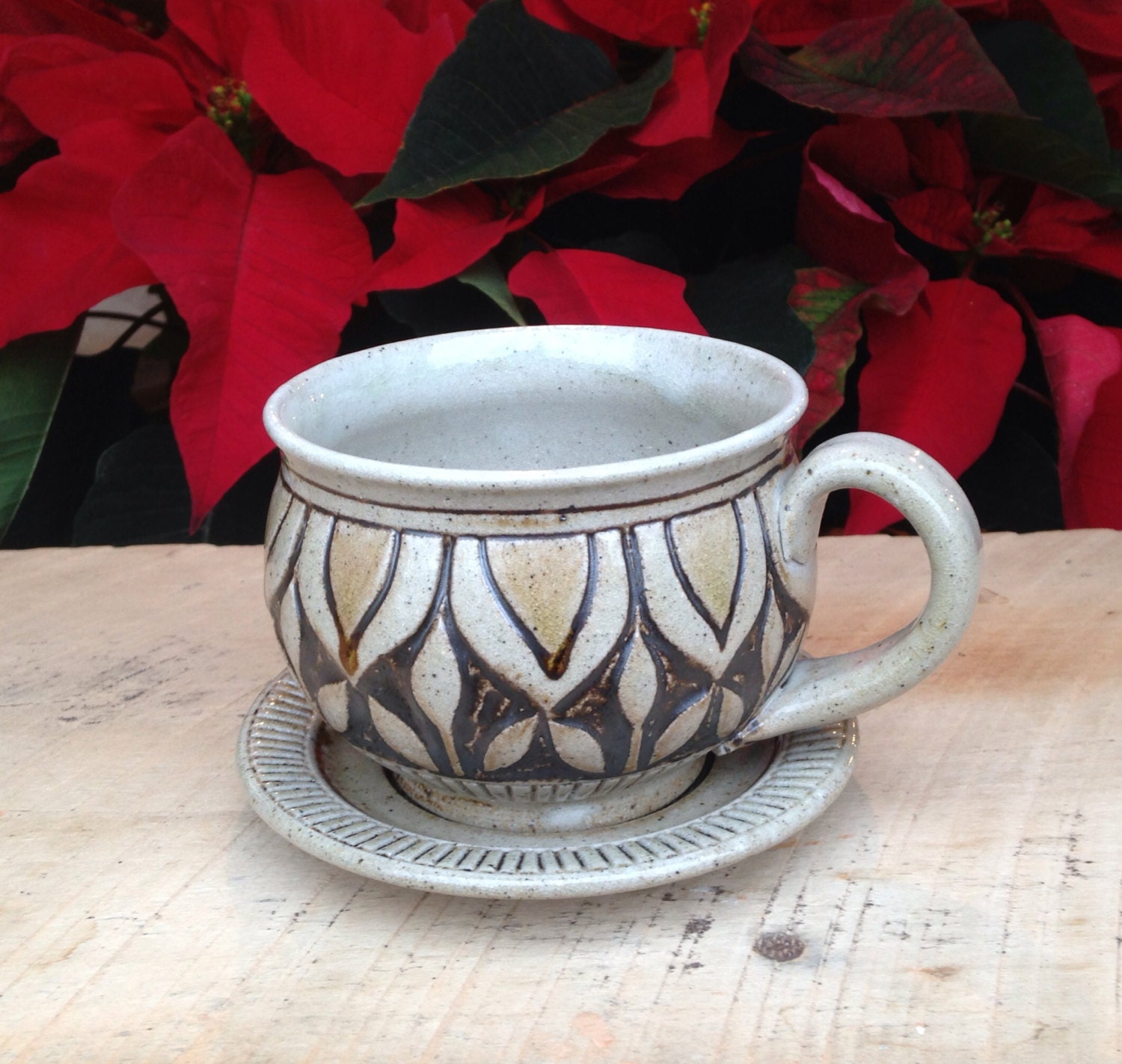 Teacup, tea cup, tea mug, stoneware cup, wood fired teacup, cup and saucer - KTJohnstonPottery