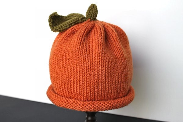 Pumpkin Hat, Knit Pumpkin Hat, Baby Pumpkin Hat, Child Pumpkin Hat, Halloween Hat, Fall Autumn Hat, Baby Photo Hat, Kids Knit - NevadaKnits