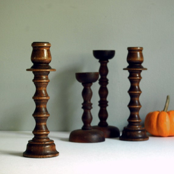 Vintage Turned Wood Candle Holder Collection by CalloohCallay