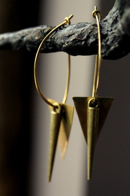 Brass Spike Geometric Earrings - 'Content" - NighBluey