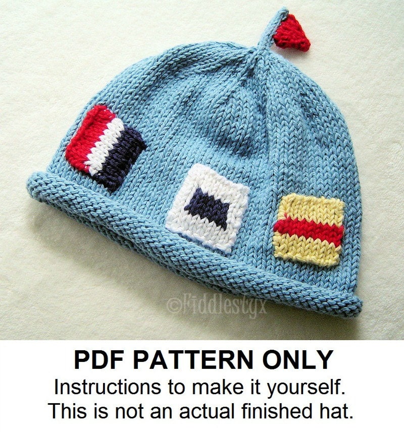 Knit Hat Knitting Pattern Nautical Flag Hat by FiddlestyxStudios