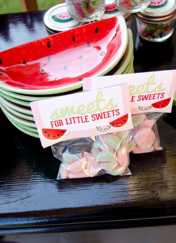 Red Watermelon Party PRINTABLE Fold Over Labels by Love The Day Il_570xn