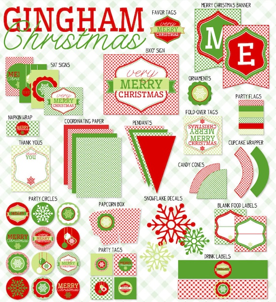 Gingham Christmas PRINTABLE Party (INSTANT DOWNLOAD) by Love The Day Il_570xn
