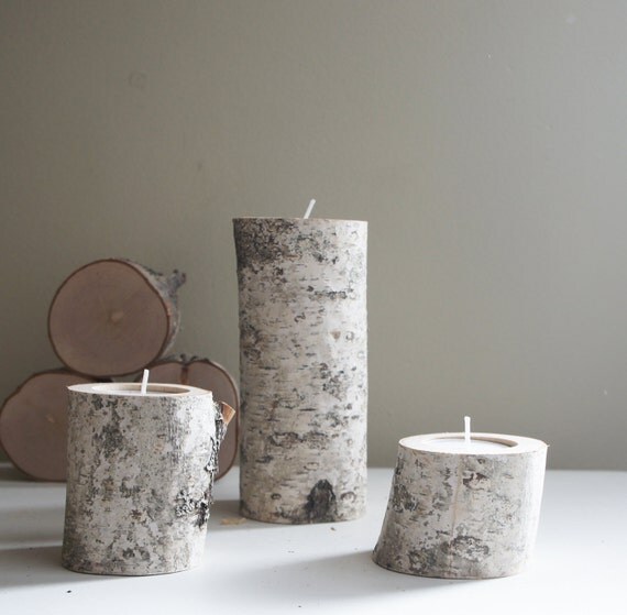 natural white birch wood candle holders set of by urbanplusforest