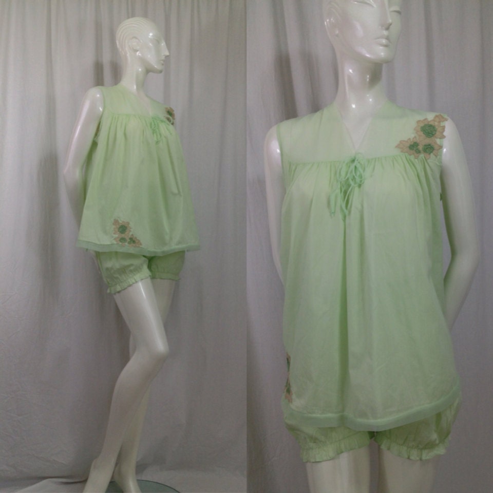 Vintage 1960s pale green Baby Doll pajamas by