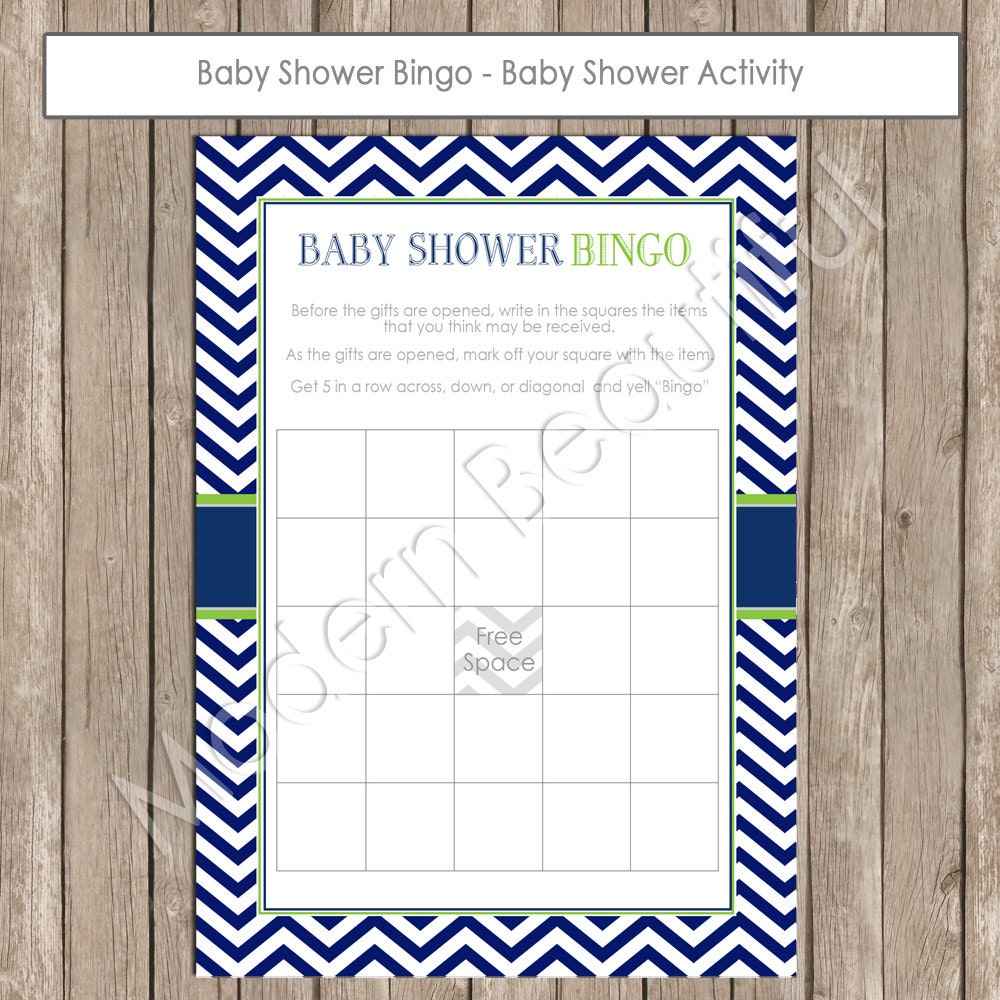 Baby Shower Bingo - Navy and Lime Green Chevron - INSTANT DOWNLOAD - Coordinates nautical2 elephant1 Il_570xn