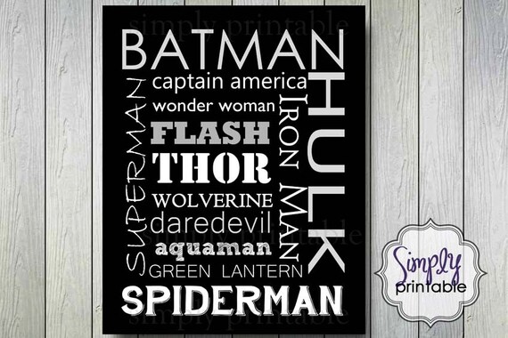 Black & White Superhero 8x10 Printable Wall Print Il_570xn