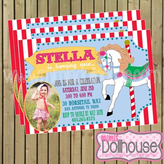 Carousel Party Invitation- Printable Vintage Carousel Party Birthday Invitation-Merry Go Round Invitation PDF/JPEG Il_570xn