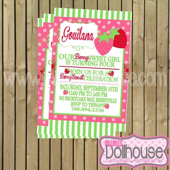 Strawberry Invitation- Printable Strawberry Shortcake Birthday Invitation PDF/JPEG Il_570xn