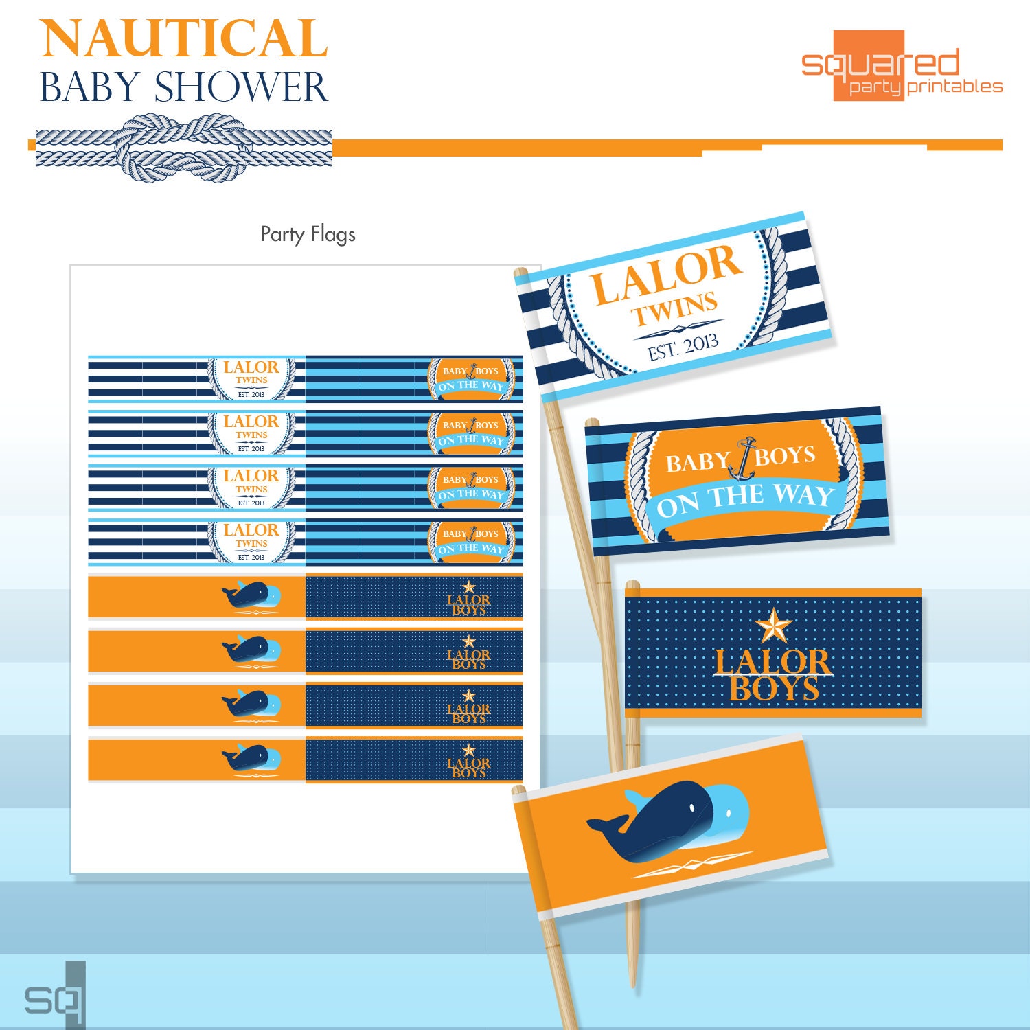 Nautical Baby Shower Party Flags - Baby Whale Flags - DIY Print - Do-It-Yourself Il_570xn