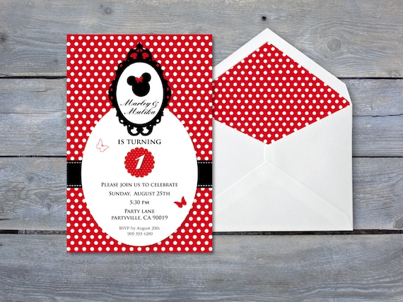 MINNIE Mouse Invitation for Birthday Party - Printable file 6x4 Il_570xn