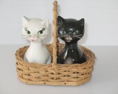 goebel, hummel collector,  black and white salt and pepper shakers cats, w. goebel, w. germany, original basket - LIGONaccessories