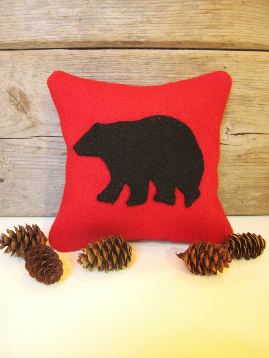 Decorative Balsam Pillow / Maine Balsam Fir Pillow / Rustic Bear Pillow / Red Pillow / Six Inch Pillow - AwayUpNorth