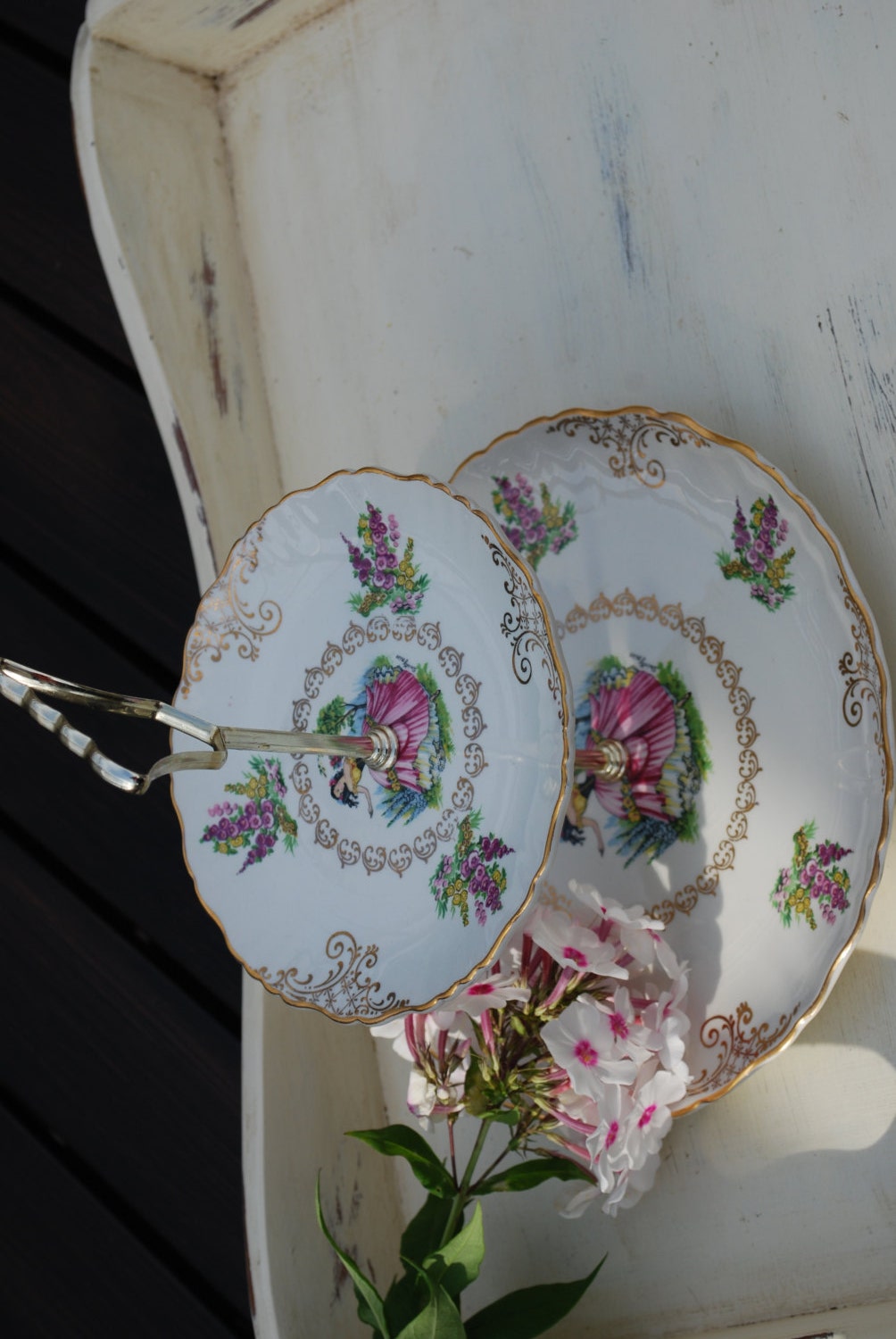 Reserved for Stephanie Two Tier Dessert Tray, Old Foley Plates, Made in England, Vintage Table, Victorian Table Setting, Tea Party
