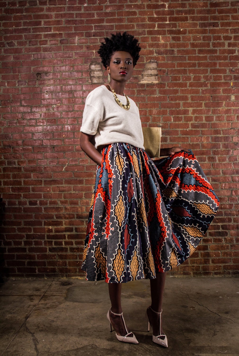 NEW The Shavon -[African Print 100% Holland Wax Cotton Midi Skirt]