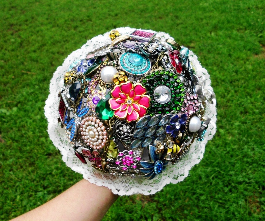 Brooch Bouquet, Wedding, Custom Colors, Rhinestone, All, Jewelry, Alternative, Vintage, Bridal, bling, Blue, Pink, Green, Purple, Yellow