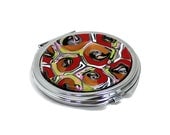 Retro poppy tortoise shell pattern handmade polymer clay veneer mirror compact. Red orange green white black silver fuschia cane - PolyClayCafe Retro poppy tortoise shell pattern handmade polymer clay veneer mirror compact. Red orange green white black silver fuschia cane - PolyClayCafe