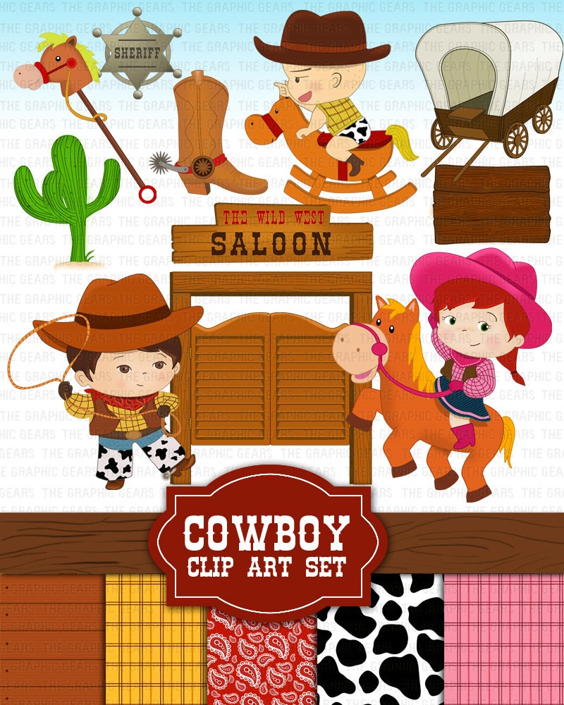 Cowboy Clip Art Wild West Clipart Set Ranch Clip By Graphicgears