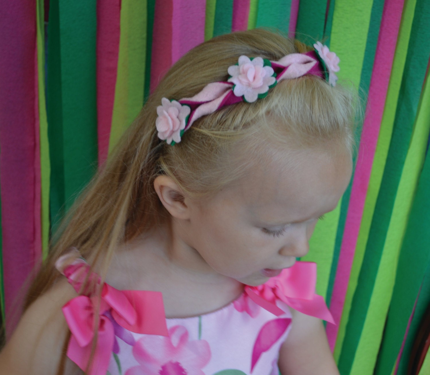 Felt Flower Headband Tiara - Princess Crown - Flower Girl Headband - Baby Pink & Fuchsia. String Dearie Studio Il_570xn