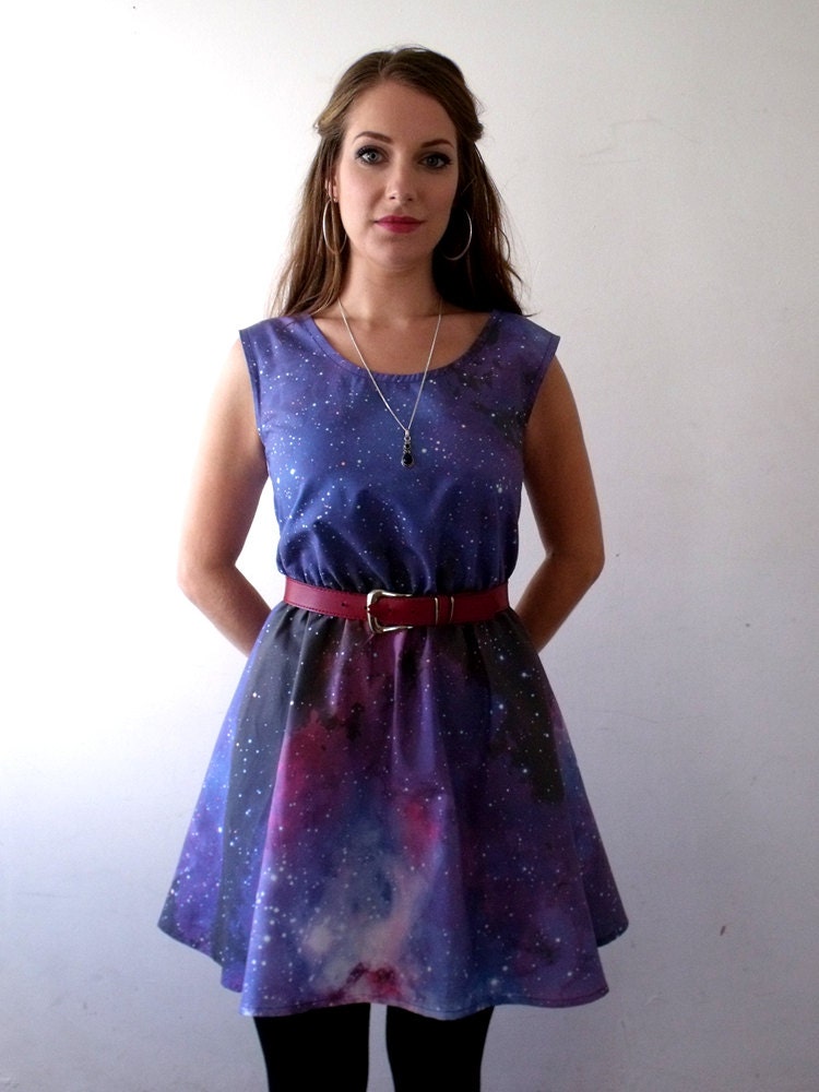 Galaxy dress cosmic nebula grunge dress purple blue grey - luminia