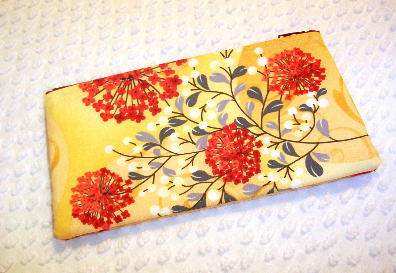 Slim Cosmetic Pouch Floral Zipper Bag Accessory Pouch Coral Red and Yellow Pencil Case - BizzieLizzie