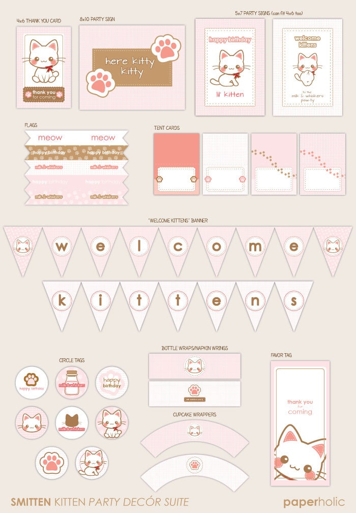 Kitty Cat Kitten - Essentials Party Décor Suite - Printable Party Supplies by Paperholic Il_570xn