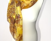 Big silk scarf AUTUMN LEAVES hand painted silk scarves - batik - brown scarf - gold yellow brown - MinkuLUL