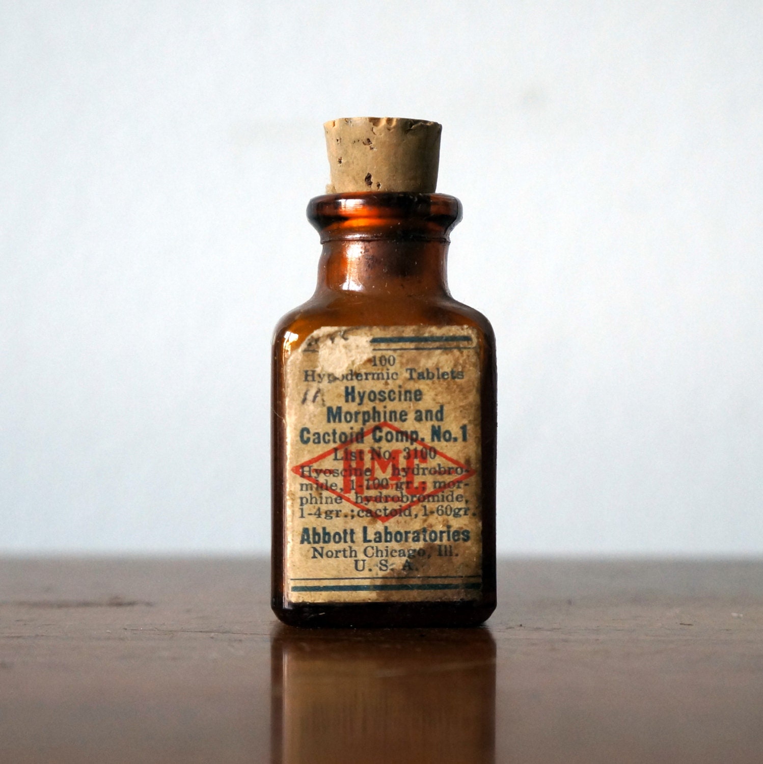 1920's morphine bottle Antique pharmacy amber by VintagePoacher