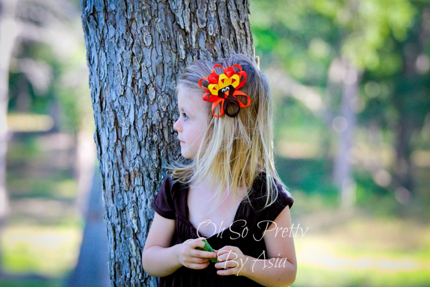 Thanksgiving - Turkey - Thanksgiving Hair Bow - Turkey Hair Bow - Brown Orange Yellow Red Hair Clip - Holiday Fall Hair Clip