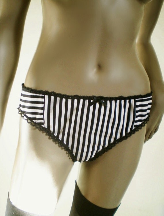 Black And White Stripe Panties With Black Lace And Black by Swoon